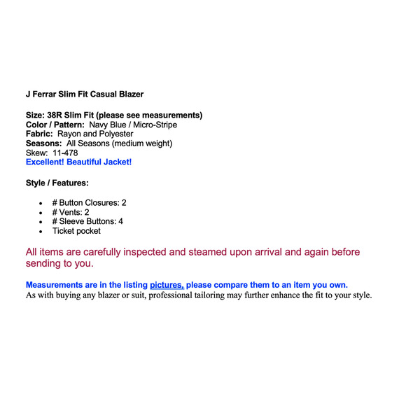 JF Ferrar Mens 38R Slim Fit Navy Blue Micro-Stripe Casual Blazer Sport Jacket - Picture 2 of 14